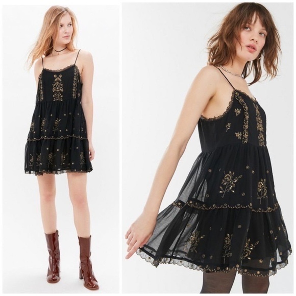Urban Outfitters Hanna Black Gold Babydoll Dress
